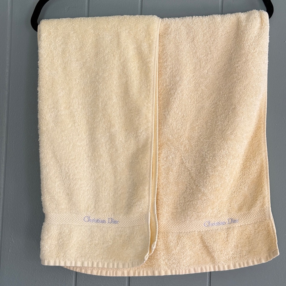 Vtg Christian Dior Linge de Maison Guest Towel‎ Set 2 Buttercream Yellow Cotton